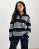 Afbeelding van Yusnada Oversized Rugby Trui in Navy en Grijze Streep