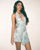 Afbeelding van Yuta Mini Jurk met Halterhals in Blauw Paisley Abstract Rustiek