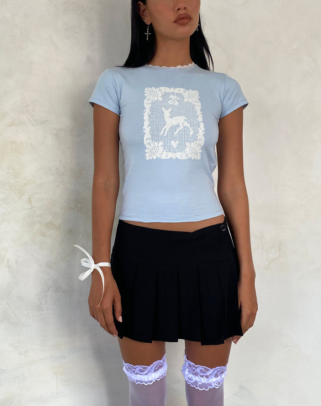Zagy Korte Mouw T-shirt in Poederblauw met Hertenmotief