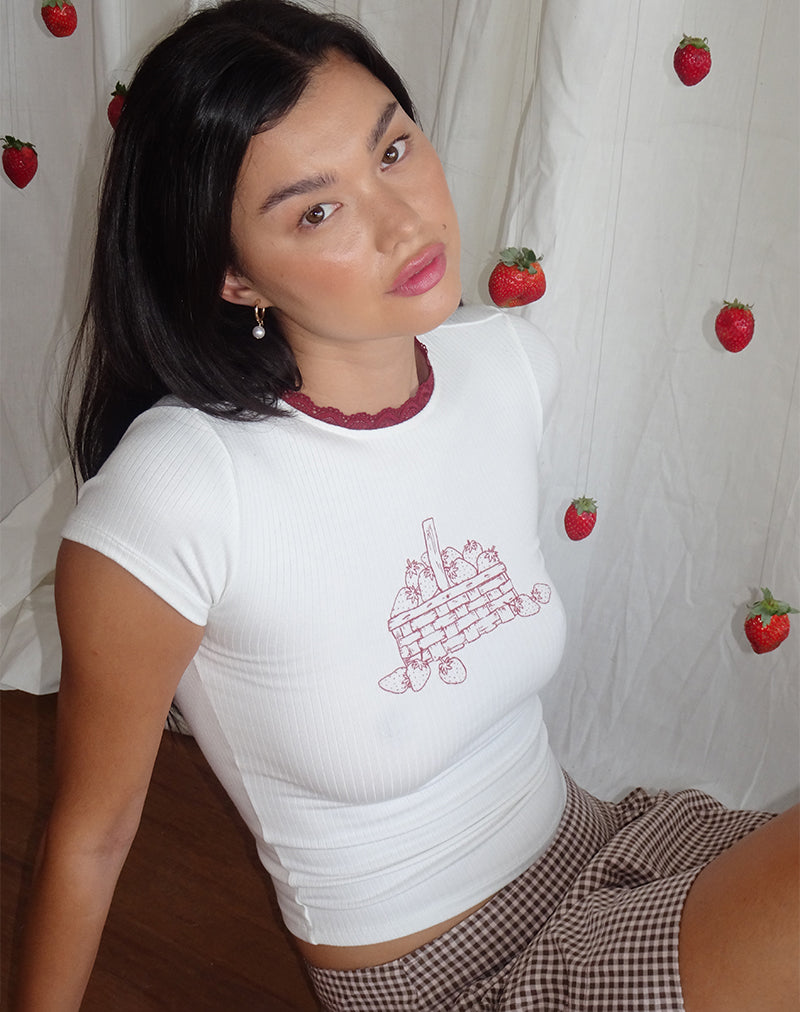 Zagy T-shirt in Off White met aardbeienprint
