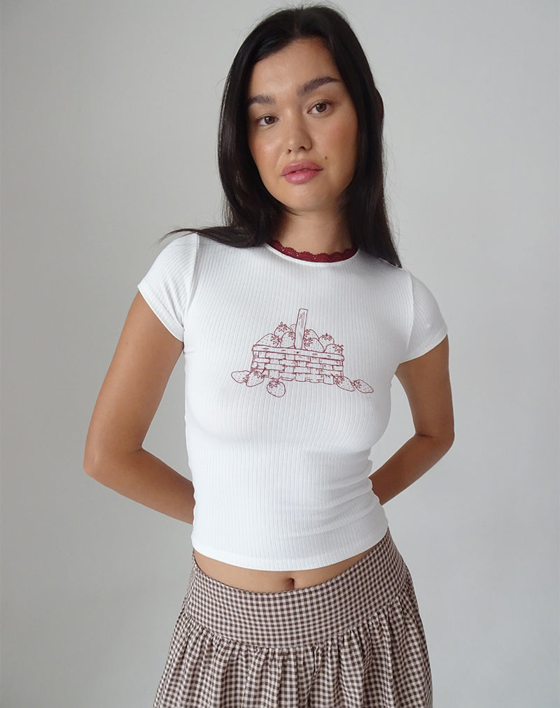 Afbeelding van Zagy T-shirt in Off White met aardbeienprint