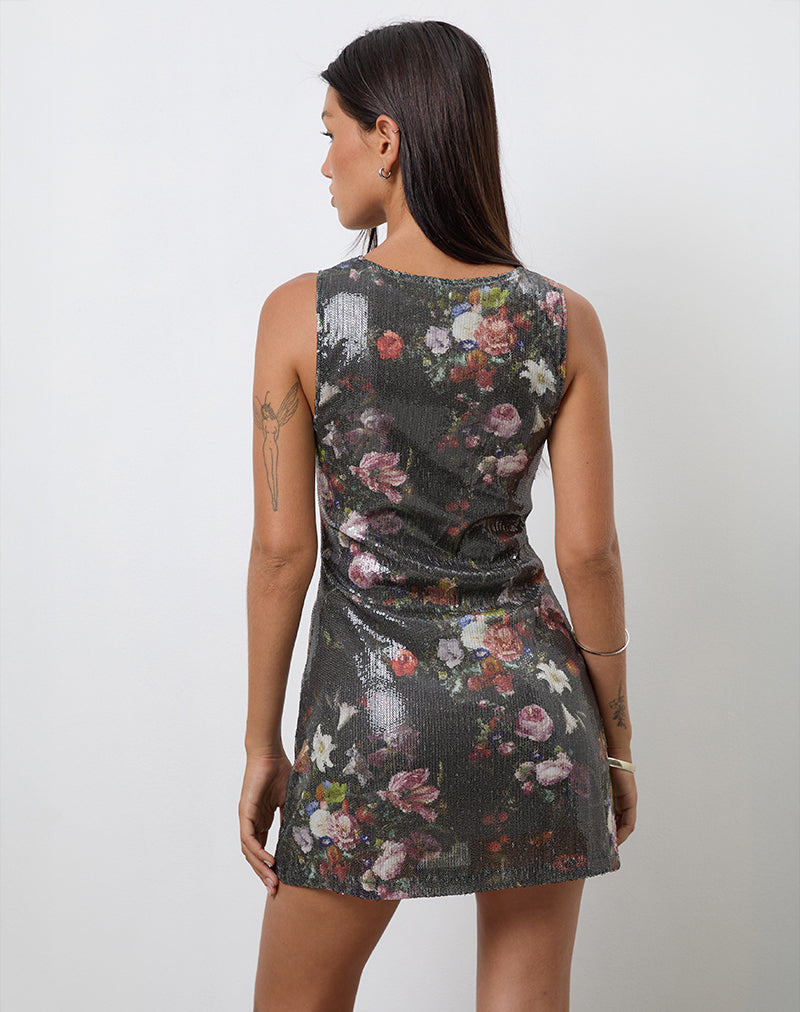 Afbeelding van Zahira Mini Jurk in Pailletten Vintage Bloem