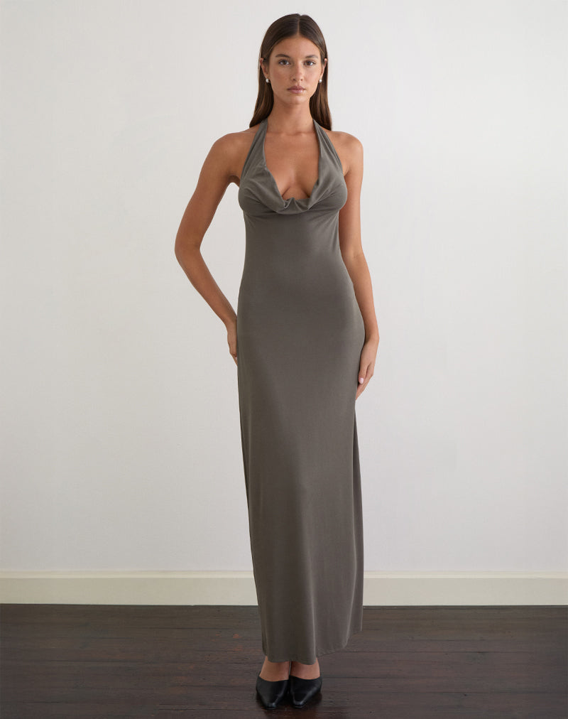 Afbeelding van Zarya Maxi-jurk in Cupro Grey Khaki