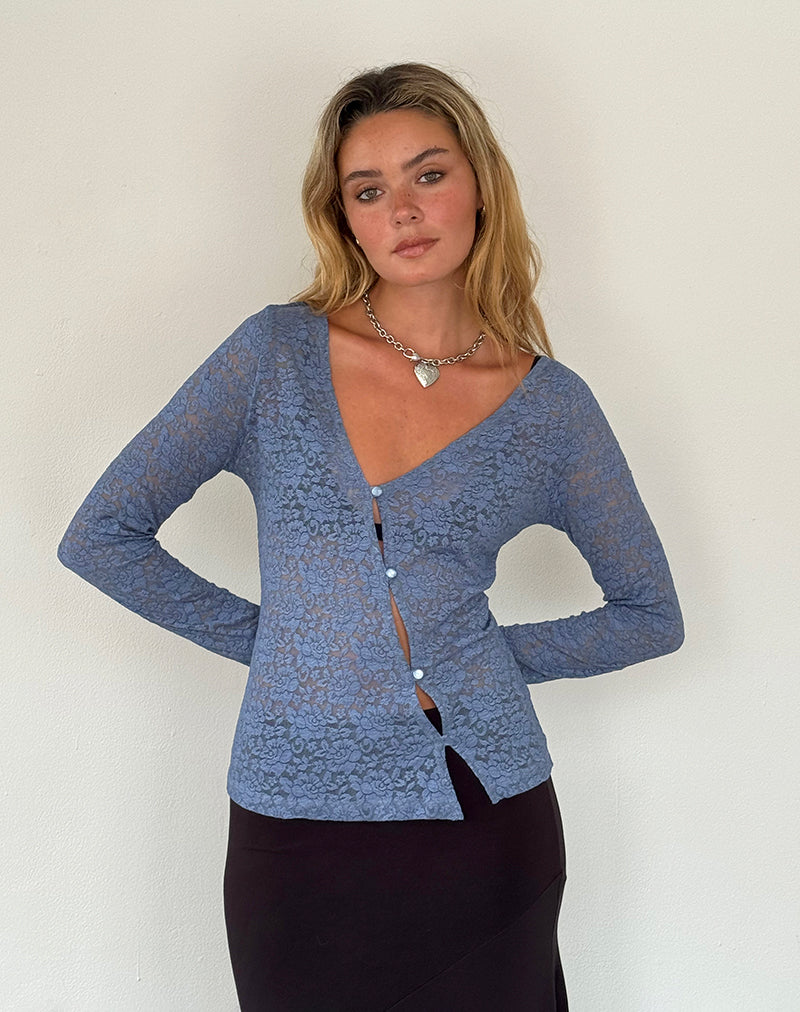 Zatin Asymmetrisch Vest in Maanlichtblauw Kant