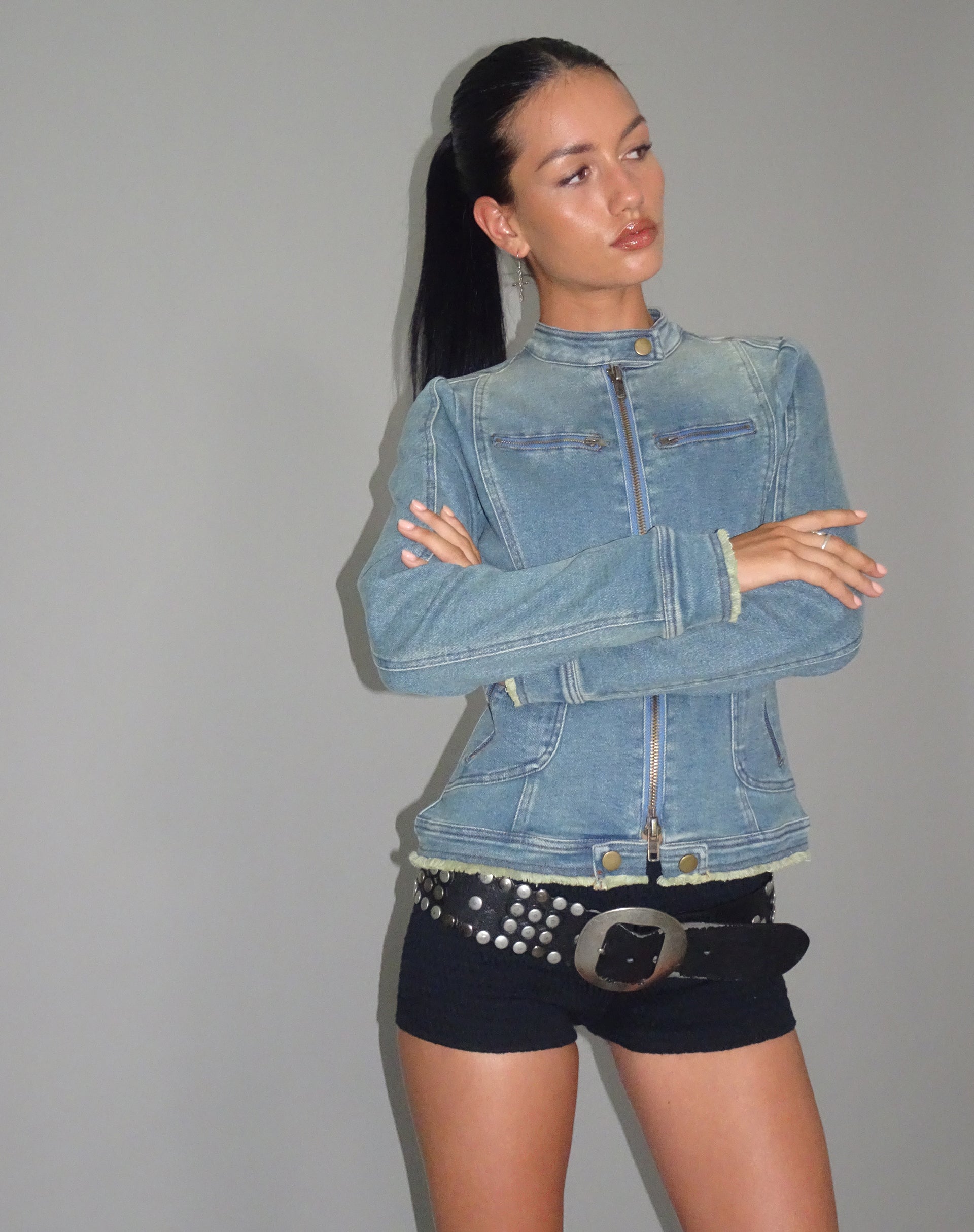 Afbeelding van Zayn Bikerjasje in vintage blauw denim