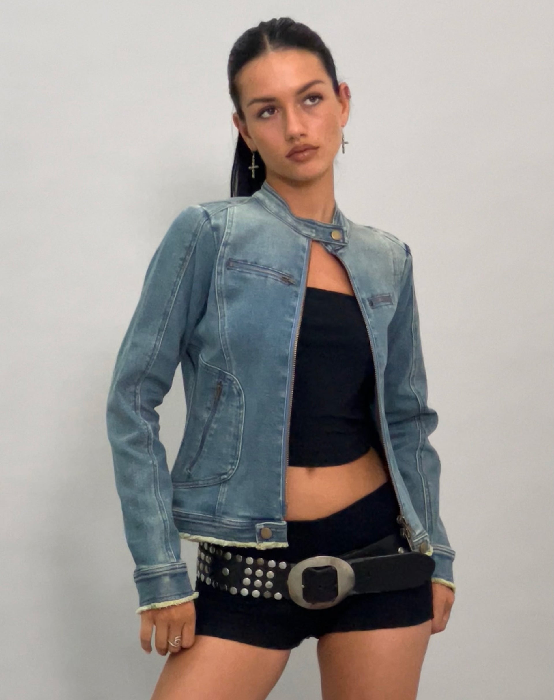 Afbeelding van Zayn Bikerjasje in vintage blauw denim
