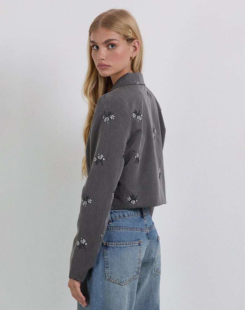 Zedari Jas met Bloemenborduursel Charcoal