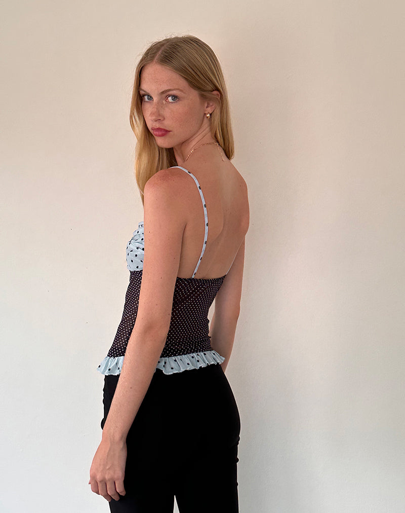Afbeelding van Zeina Cami Top in Blauw Zwart Basic Polka