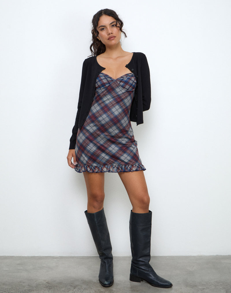 Zeinari Mini Jurk in Diagonaal Ruit Navy
