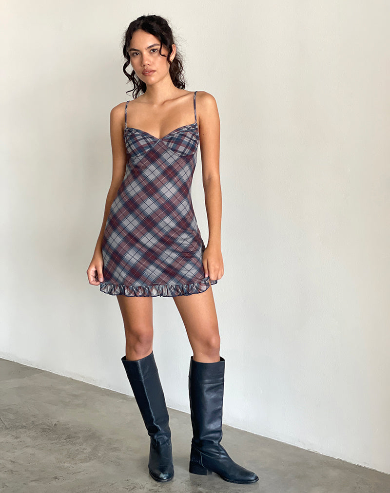 Afbeelding van Zeinari Mini Dress in Diagonaal Ruit Navy