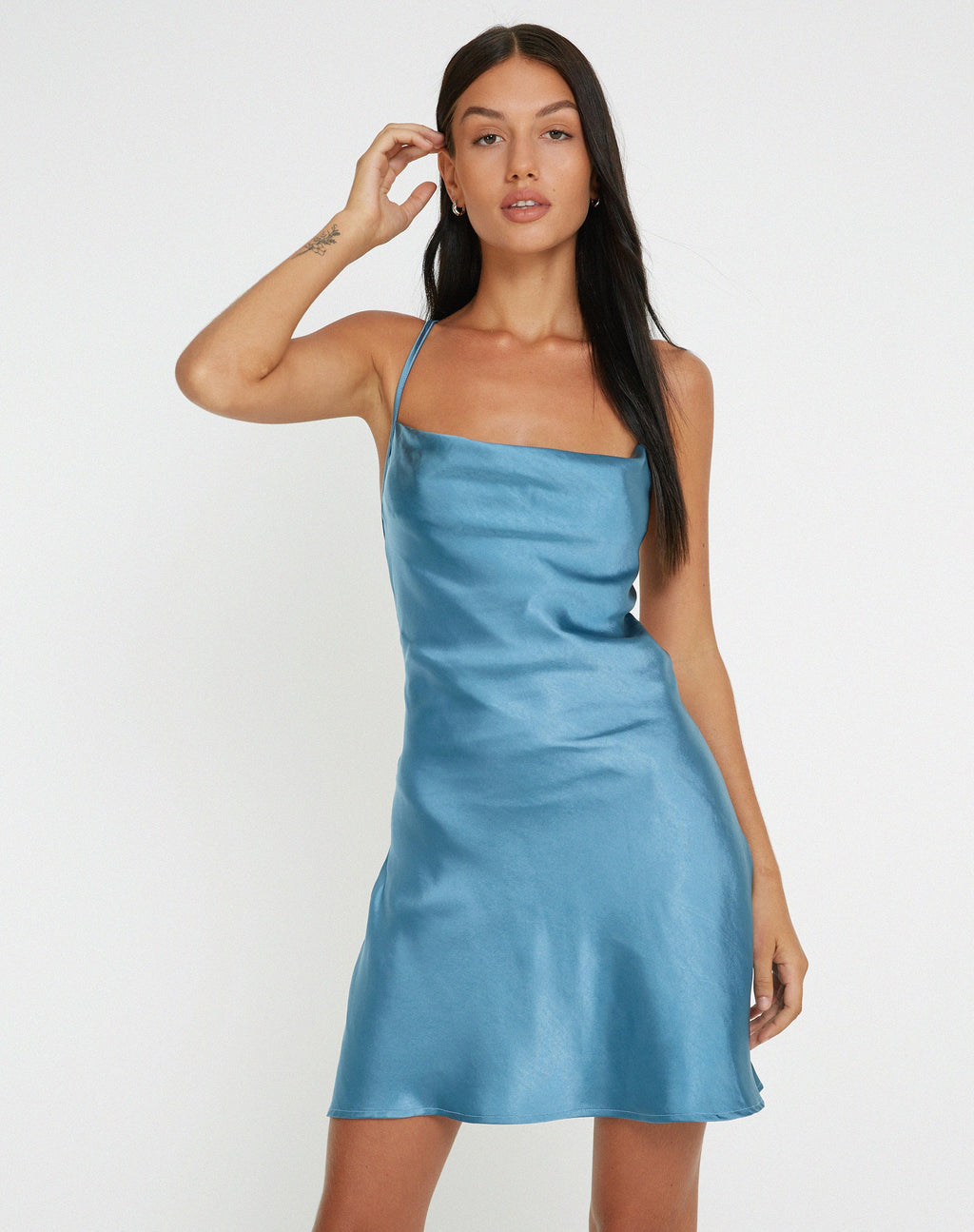 Zenita Mini Jurk in Satijn Leisteen