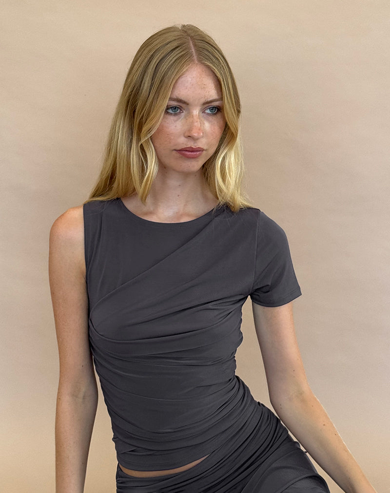 Zera Asymmetrische Top met Ruches in Grijs