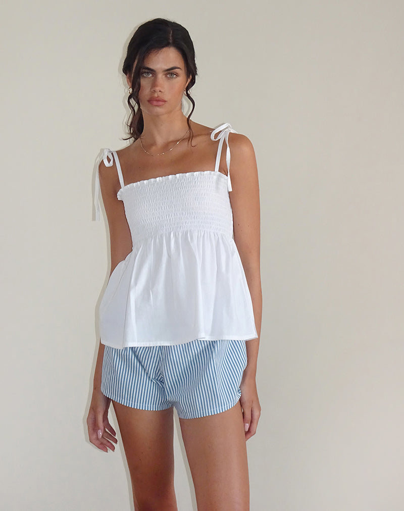 Afbeelding van Zerah Shirred Cami Top in Poplin Wit
