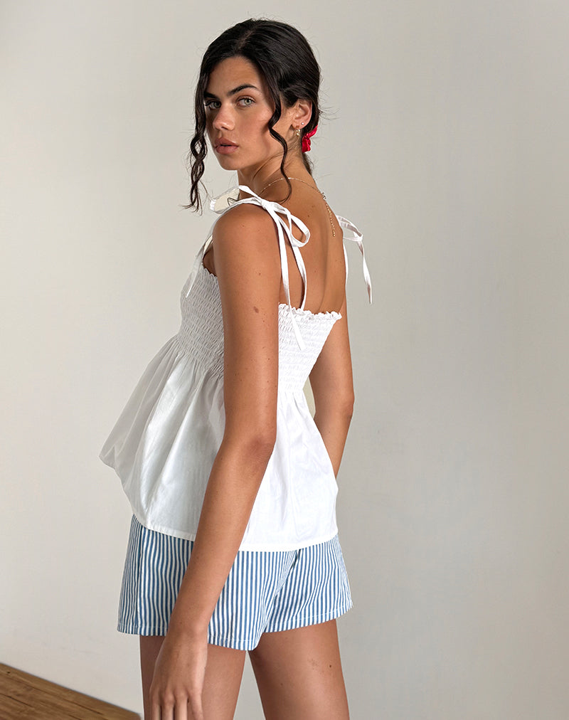 Afbeelding van Zerah Shirred Cami Top in Poplin Wit