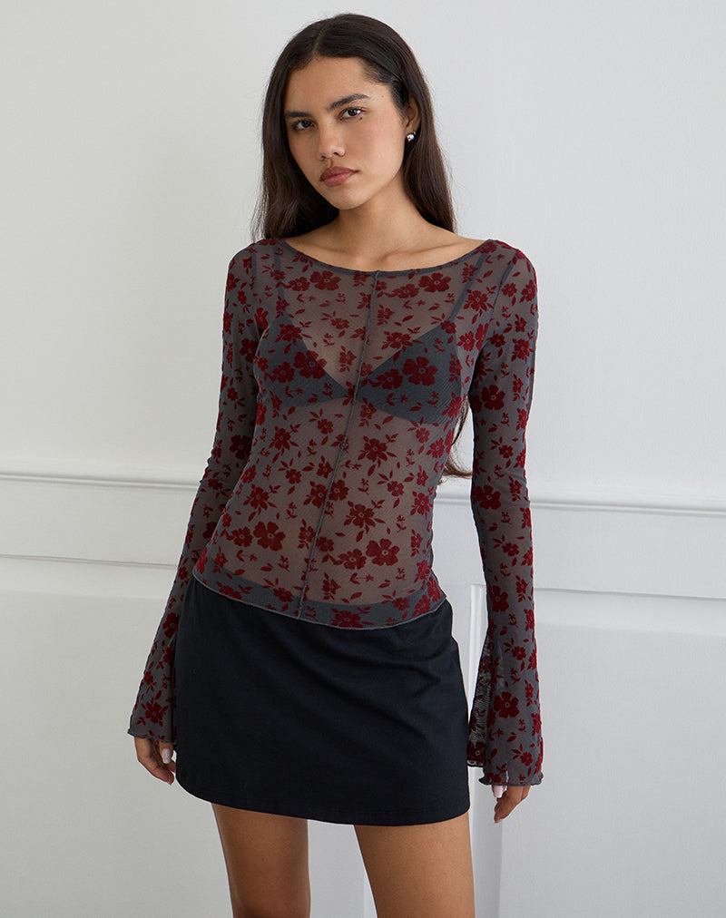 Zerlin Top in Tuinbloemenblauw Grijs