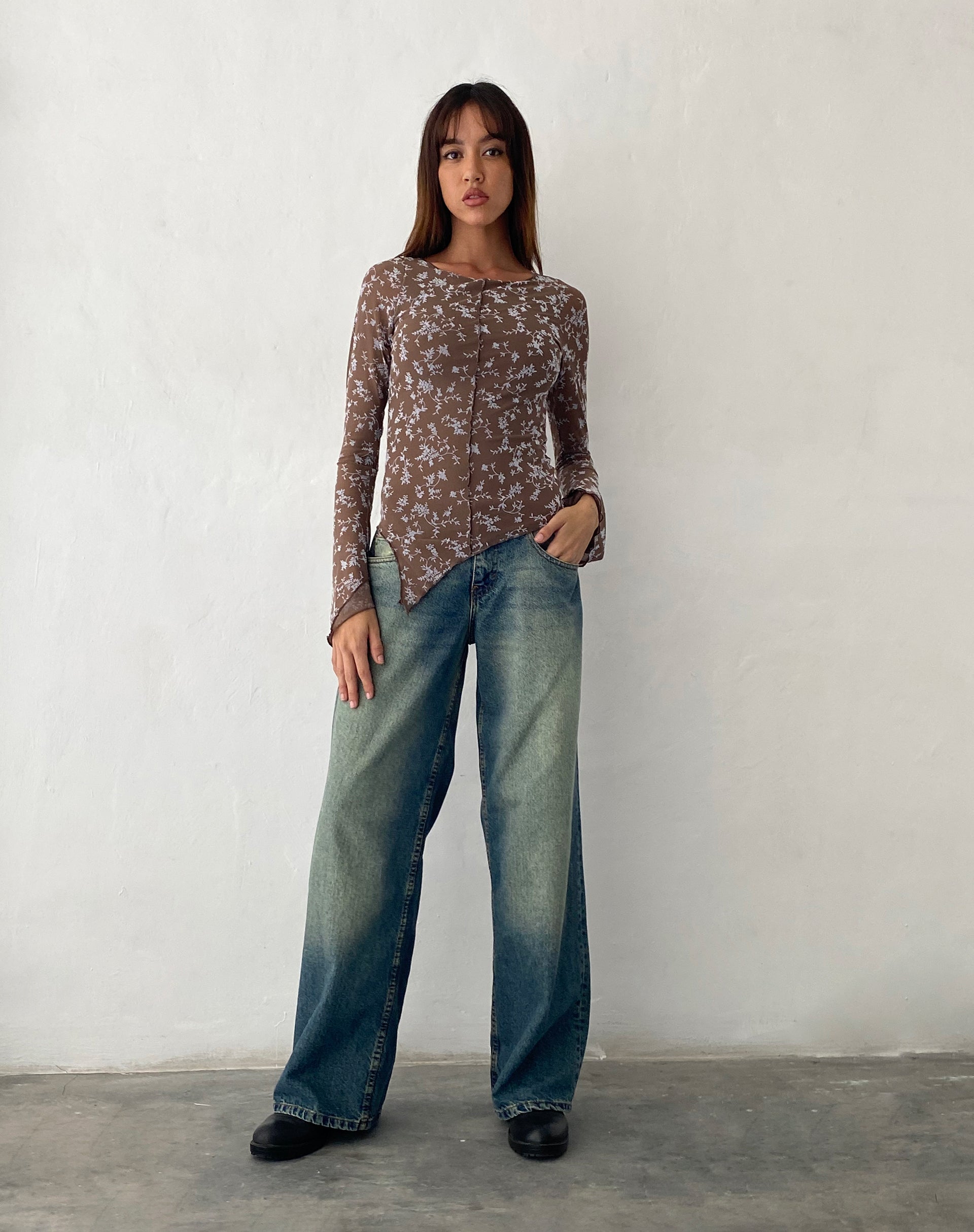 Afbeelding van Zest Mesh Long Sleeve Top in Botanist Flock Dark Taupe