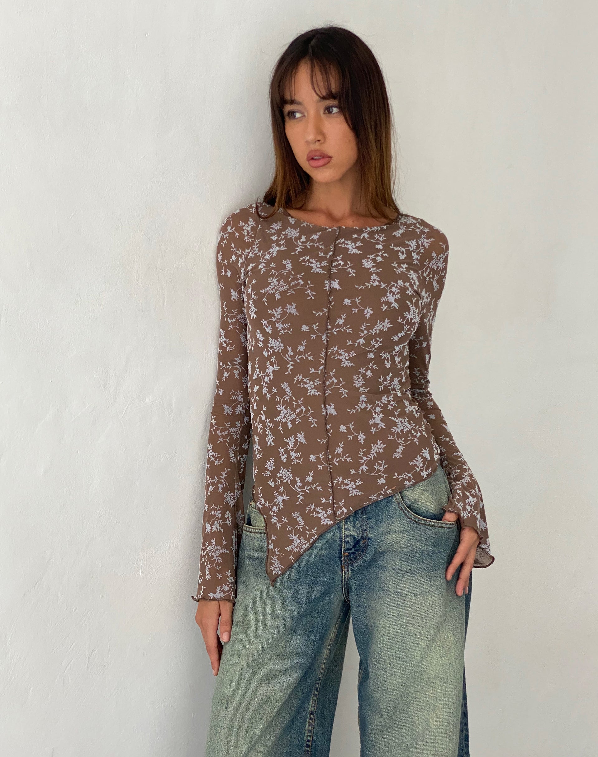 Afbeelding van Zest Mesh Long Sleeve Top in Botanist Flock Dark Taupe