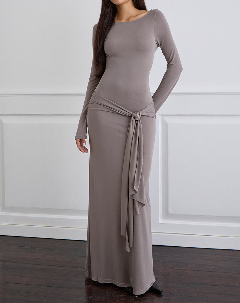 Zeya Maxi Dress in Cupro Taupe Grijs