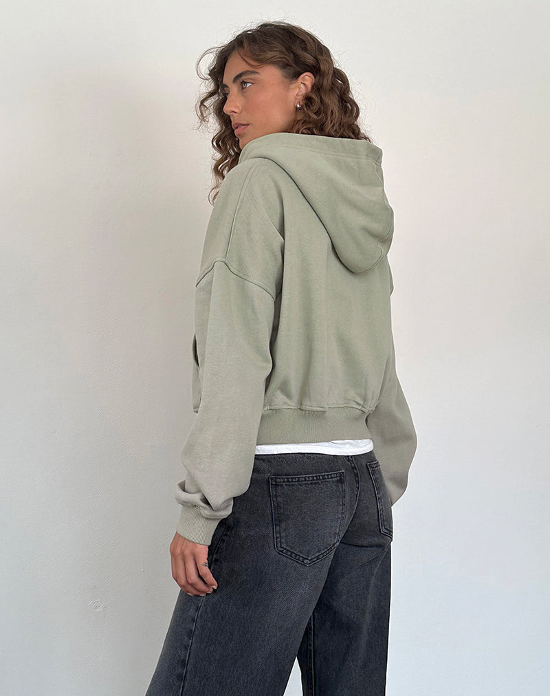 Afbeelding van Zip Up Trui in London Fog met 'MOTEL' Ivory borduursel