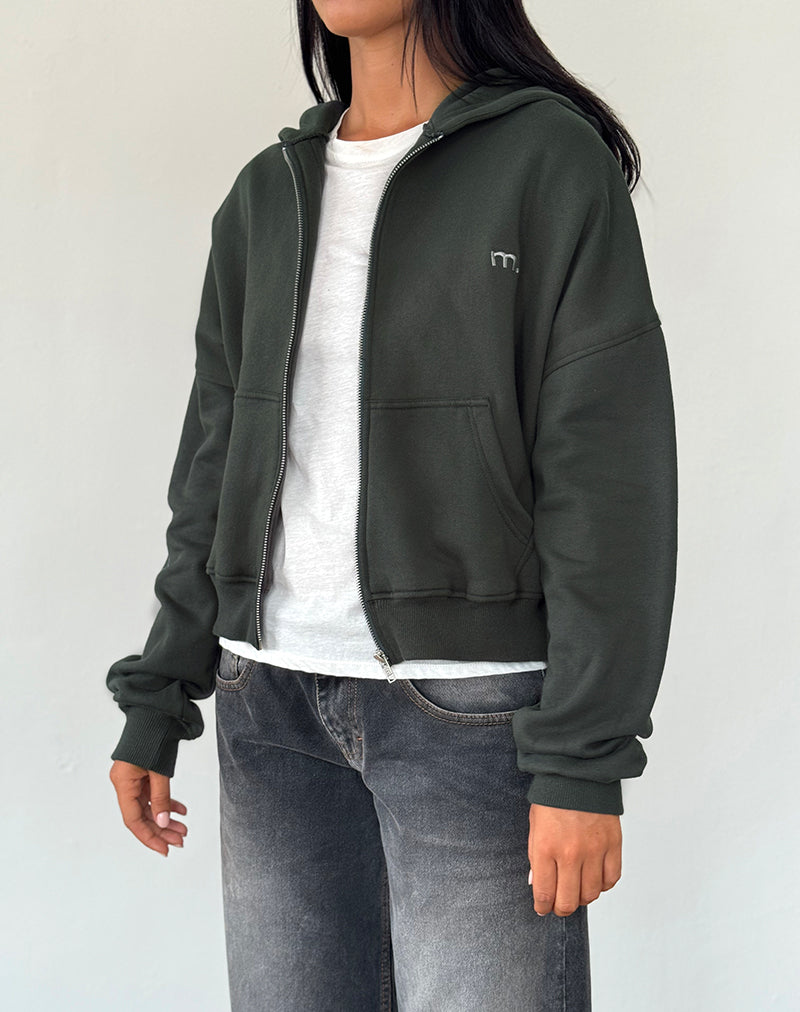 Afbeelding van Zip Through Hoodie in Beluga met lichtgrijs M borduursel