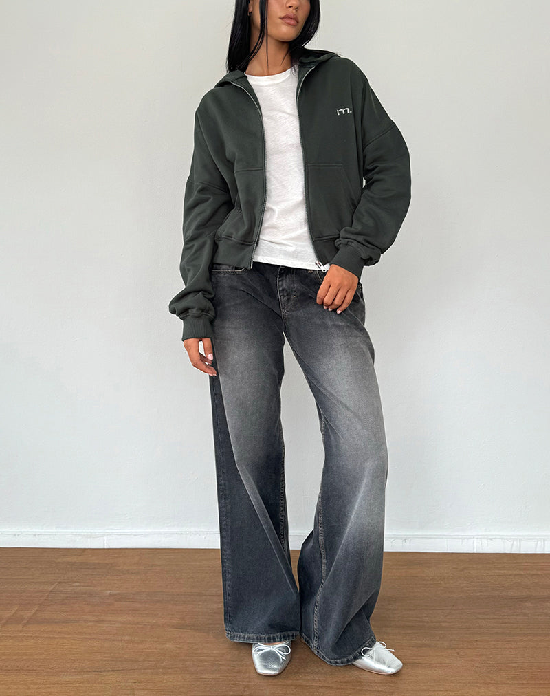 Afbeelding van Zip Through Hoodie in Beluga met lichtgrijs M borduursel