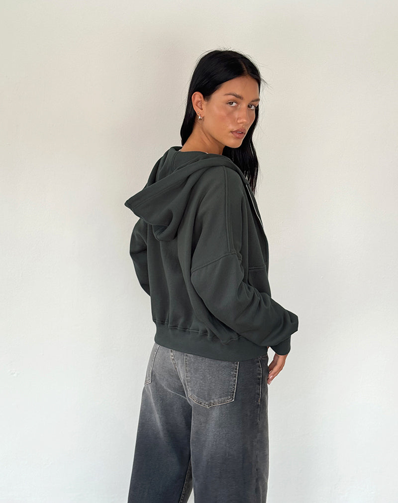 Afbeelding van Zip Through Hoodie in Beluga met lichtgrijs M borduursel