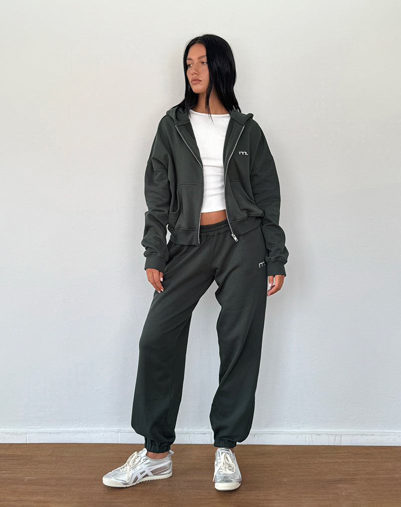 Afbeelding van Zip Through Hoodie in Beluga met lichtgrijs M borduursel