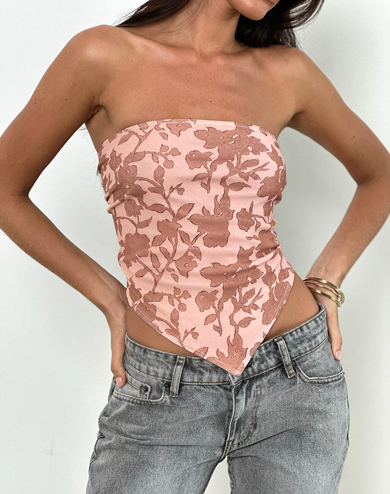 Zirika Bandeau Top in neutrale bloemenprint