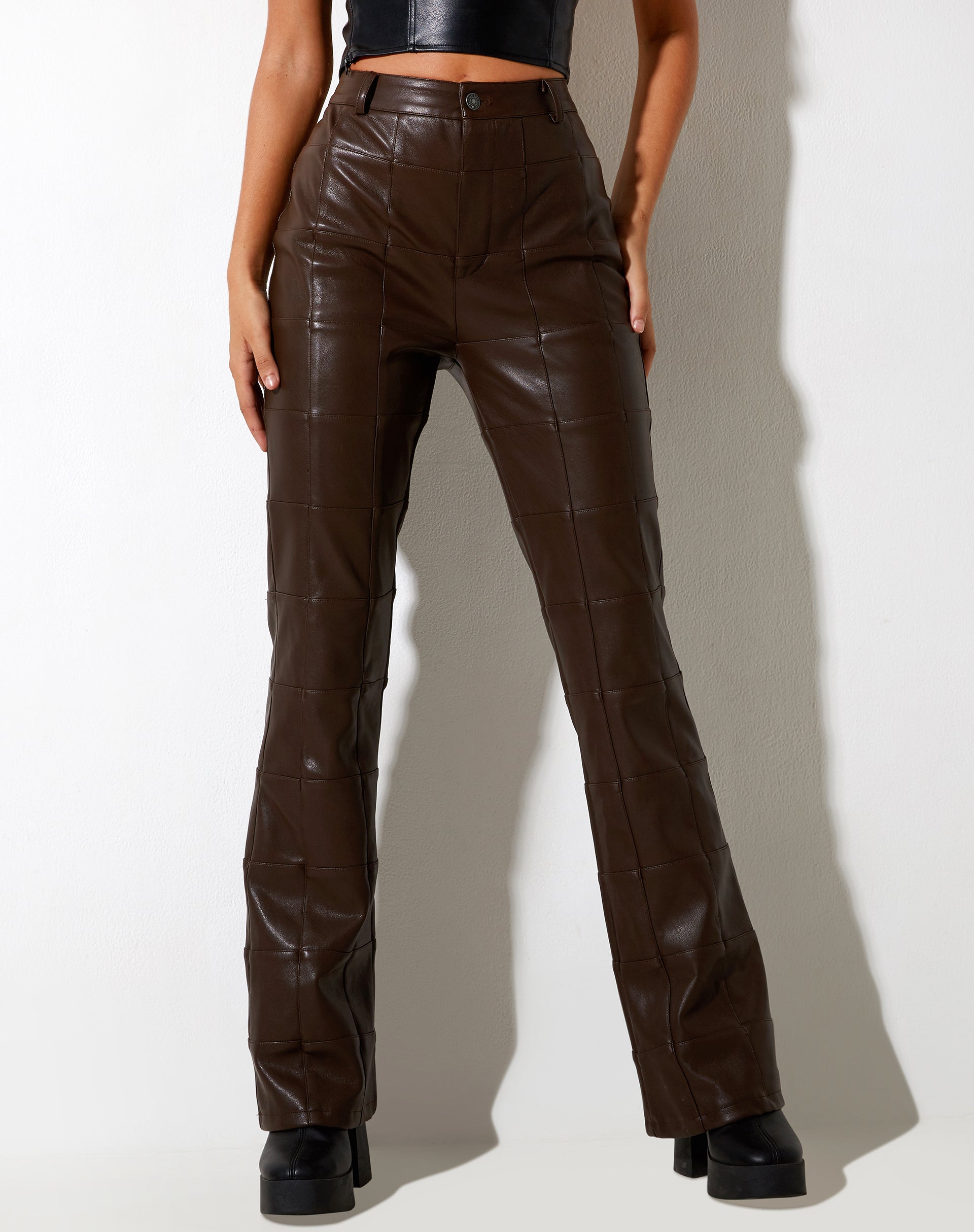 Afbeelding van Zolo broek in PU patchwork choco bruin