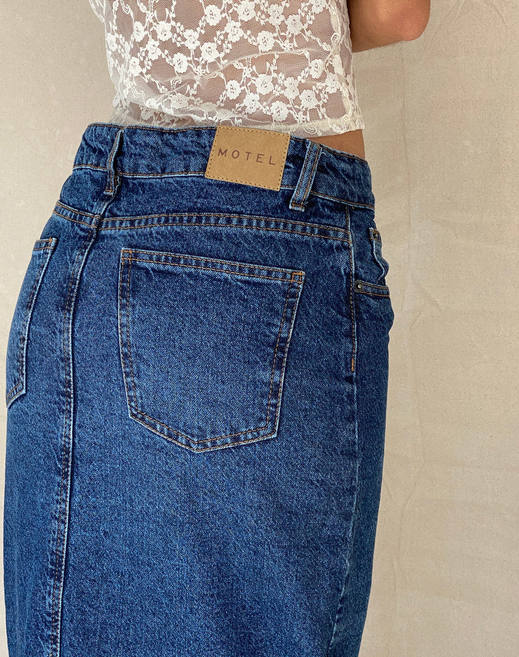 Denim maxirok met lage taille in middenblauw Used