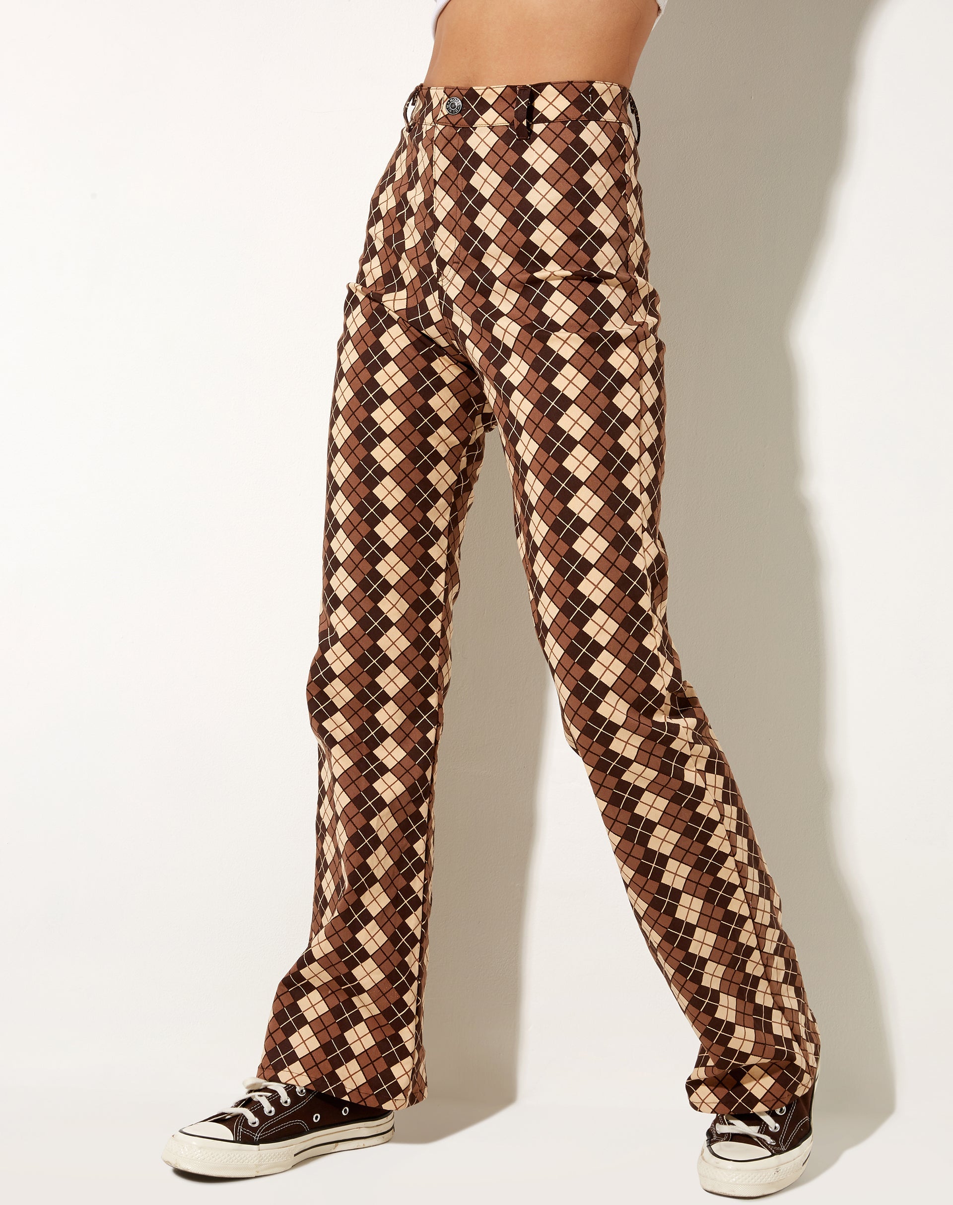 Afbeelding van Zoven flare broek in Argyle bruin