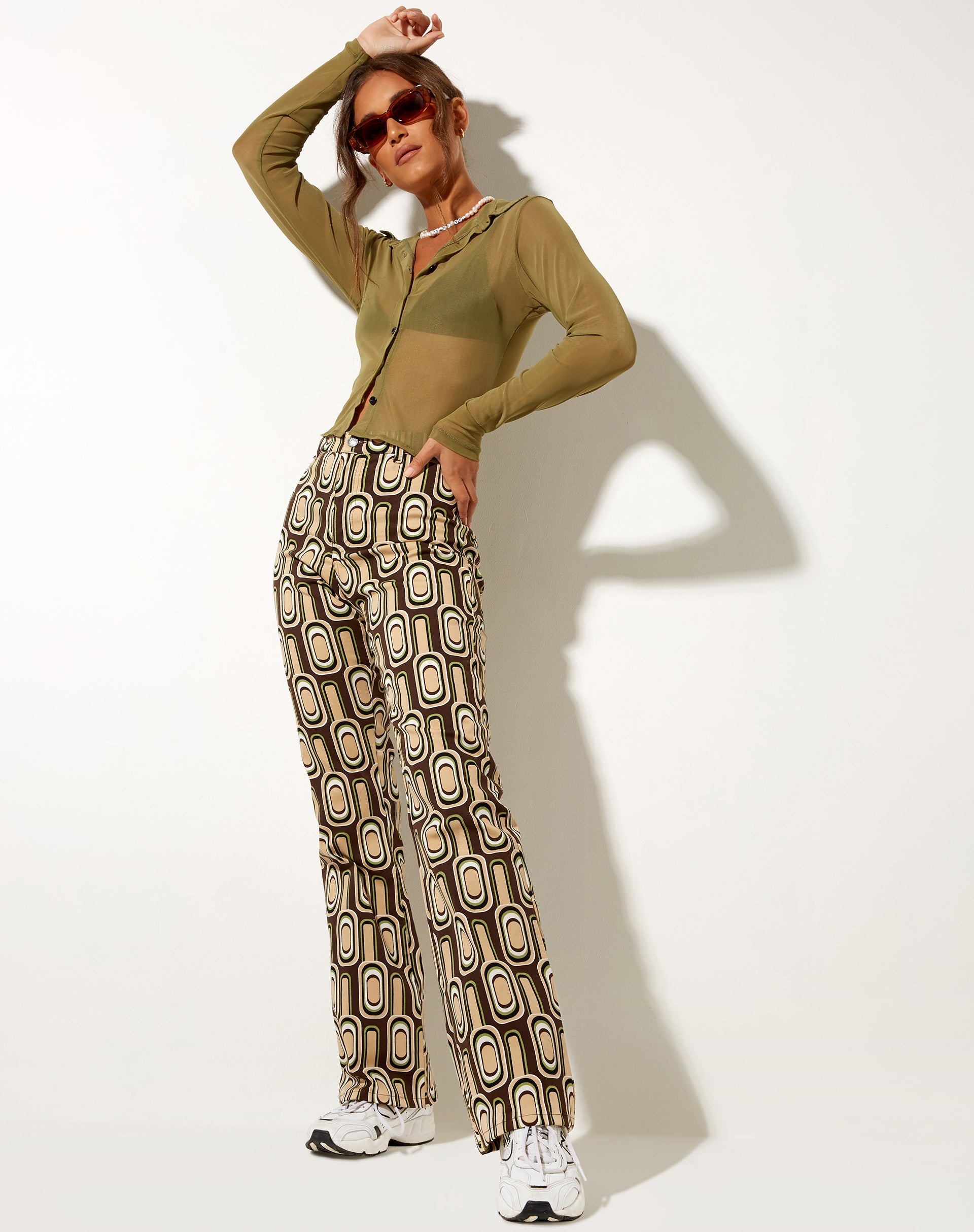Afbeelding van Zoven Flare Broek in Retro Spot Bruin
