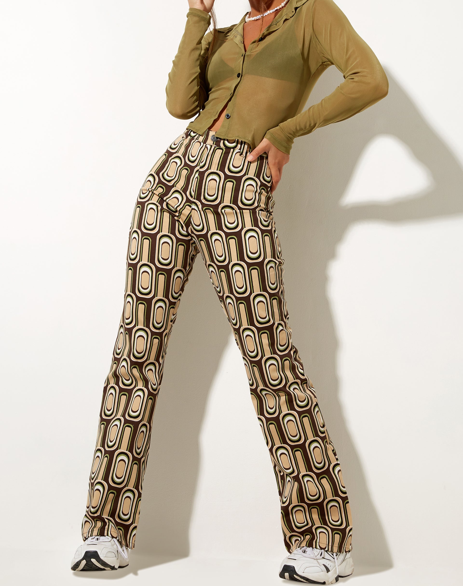 Afbeelding van Zoven Flare Broek in Retro Spot Bruin
