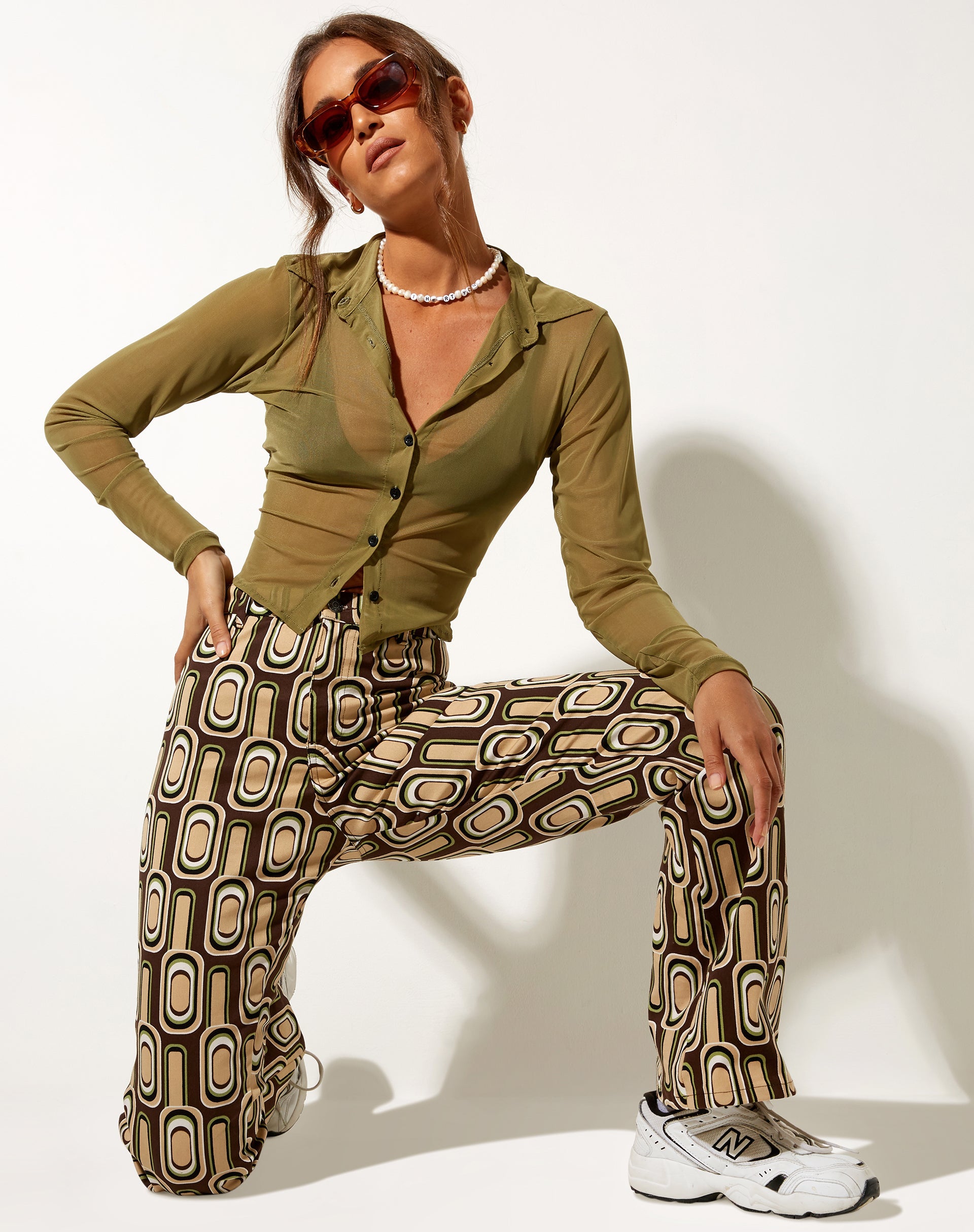 Afbeelding van Zoven Flare Broek in Retro Spot Bruin
