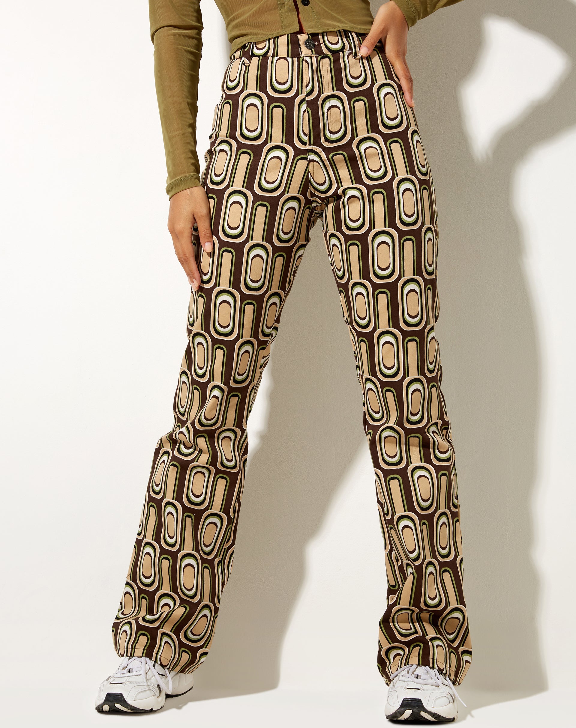 Afbeelding van Zoven Flare Broek in Retro Spot Bruin