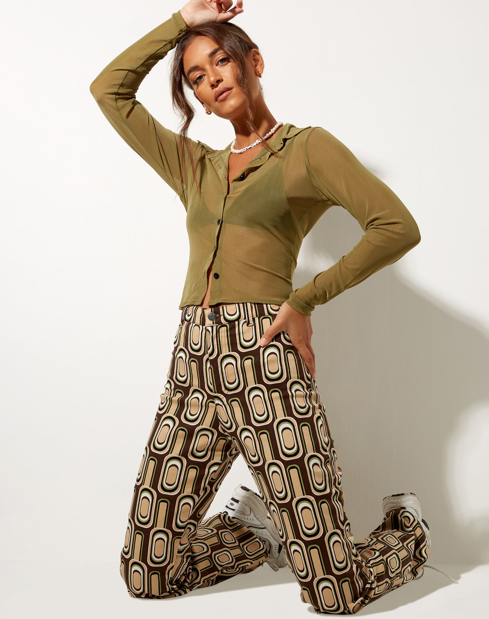 Afbeelding van Zoven Flare Broek in Retro Spot Bruin