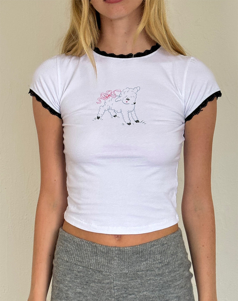 Zyzy Baby Tee in Wit met Schapenprint