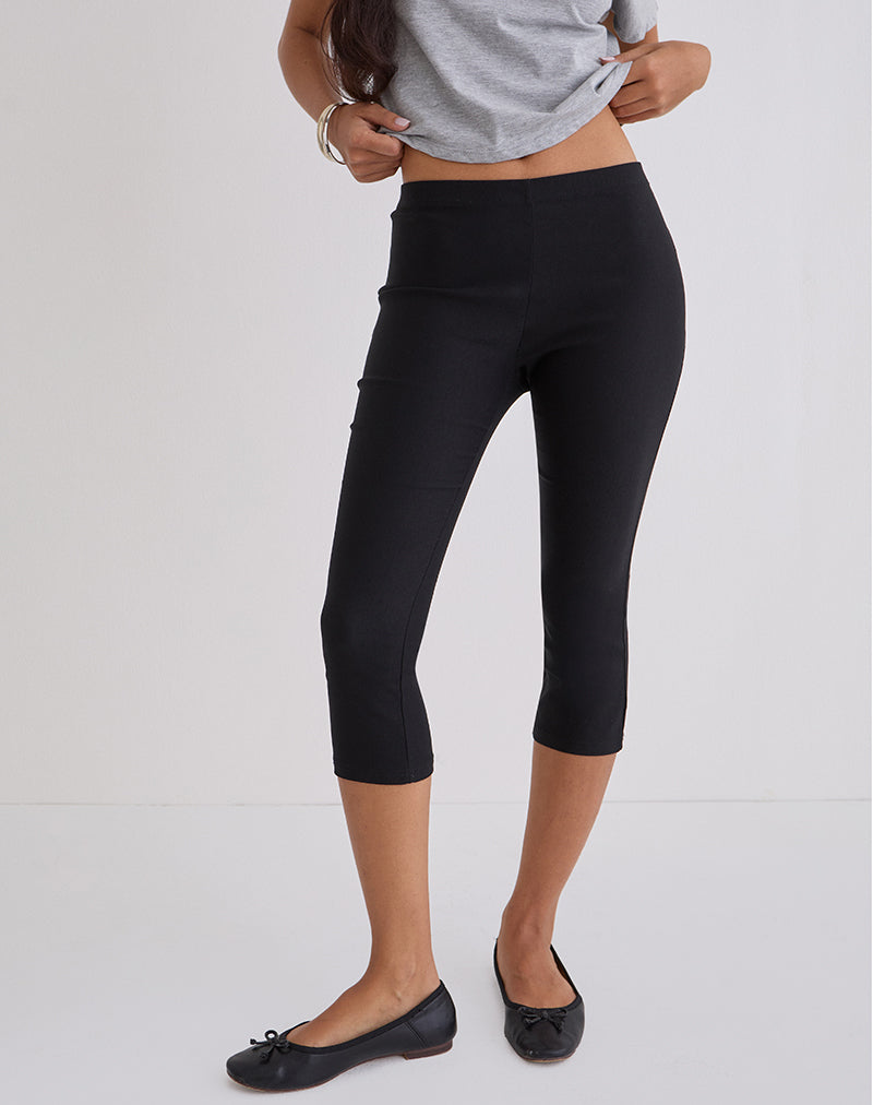 Asla Cropped Capri Broek in Stretch Tailoring Zwart