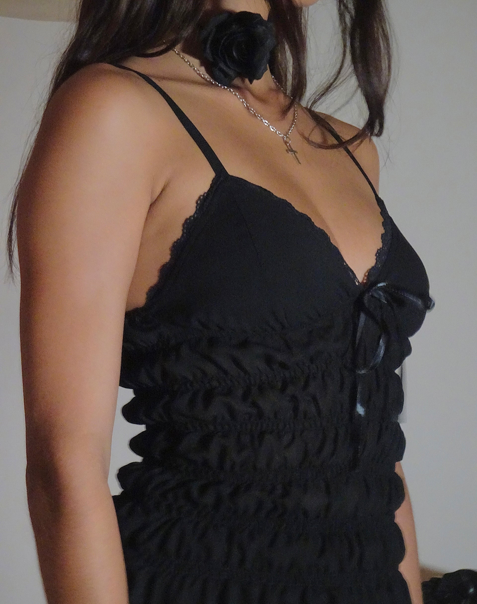 Afbeelding van Axely Gerimpelde Mini Jurk in Chiffon Zwart
