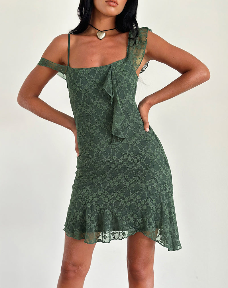 Afbeelding van Jati Mini Dress in Sage Canina Rose Lace