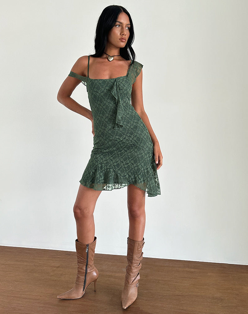 Afbeelding van Jati Mini Dress in Sage Canina Rose Lace
