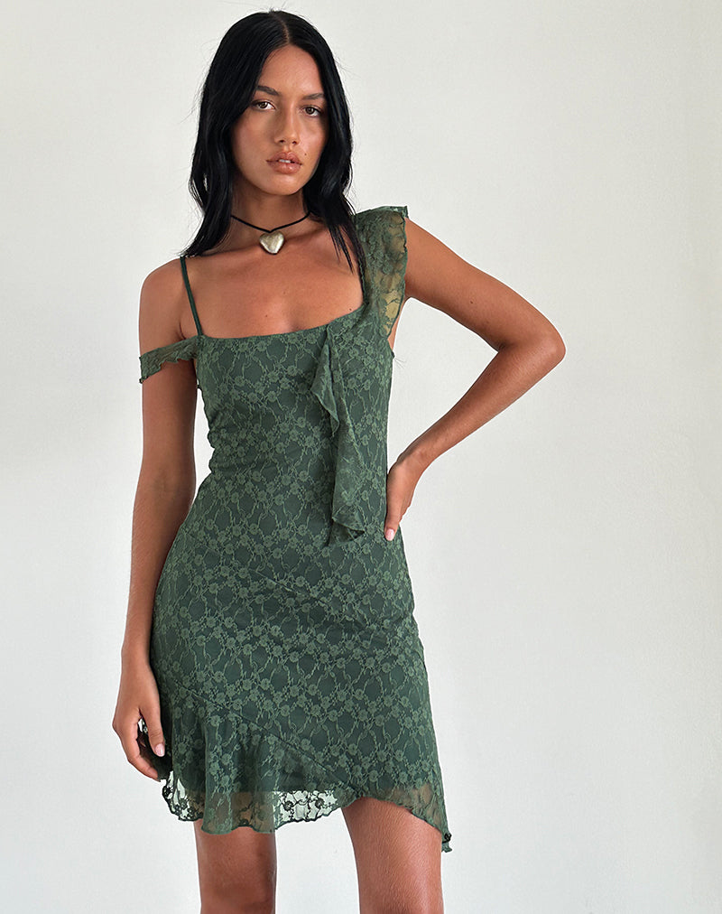 Afbeelding van Jati Mini Dress in Sage Canina Rose Lace