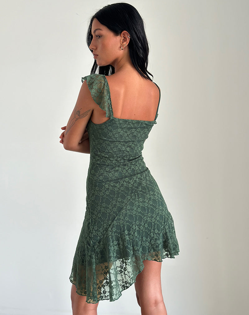 Afbeelding van Jati Mini Dress in Sage Canina Rose Lace