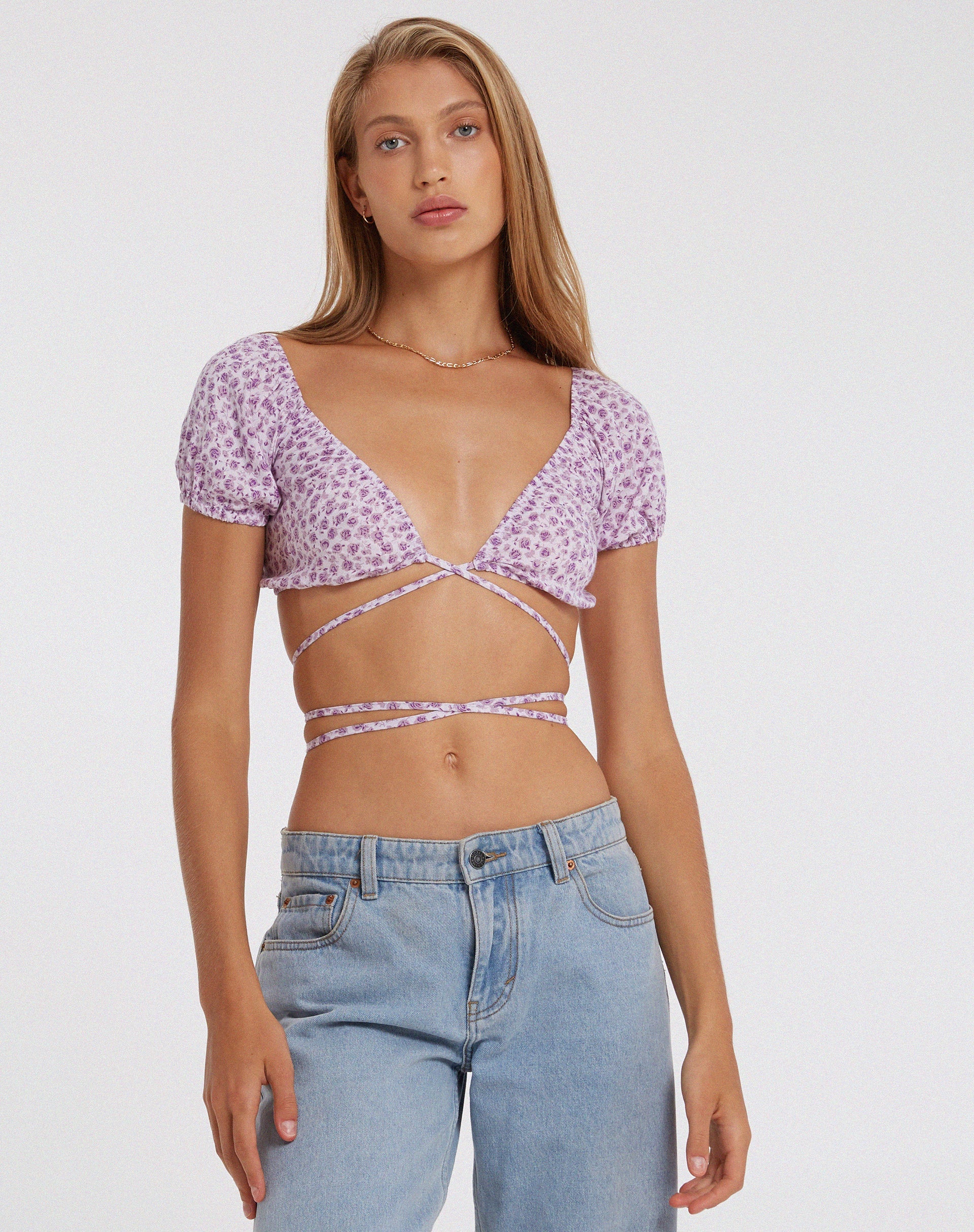 Afbeelding van Jiena Crop Top in Ditsy Rose Lilac