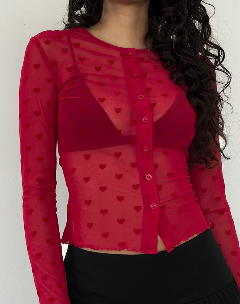 Afbeelding van Kahula Shirt in Red Heart Flocked Mesh