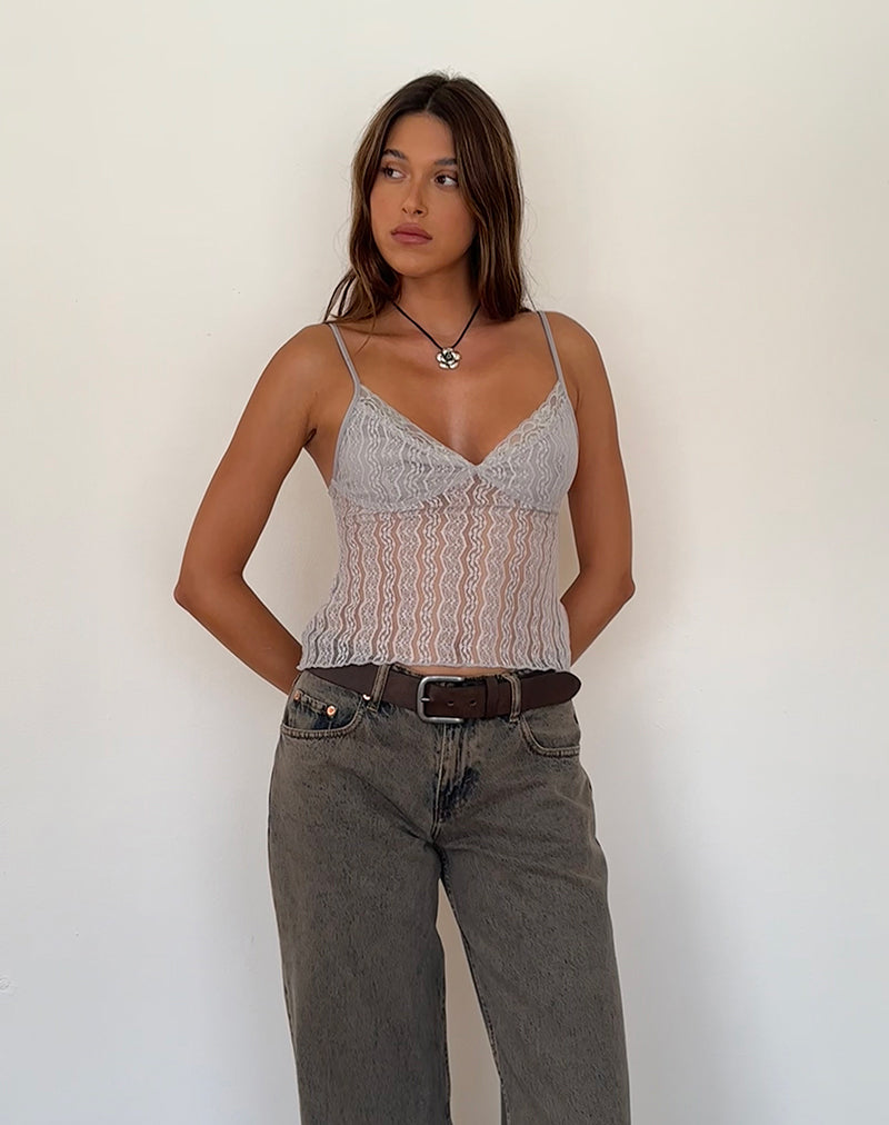 Afbeelding van Megara Strappy Top in Zilvergrijs Kant Mesh
