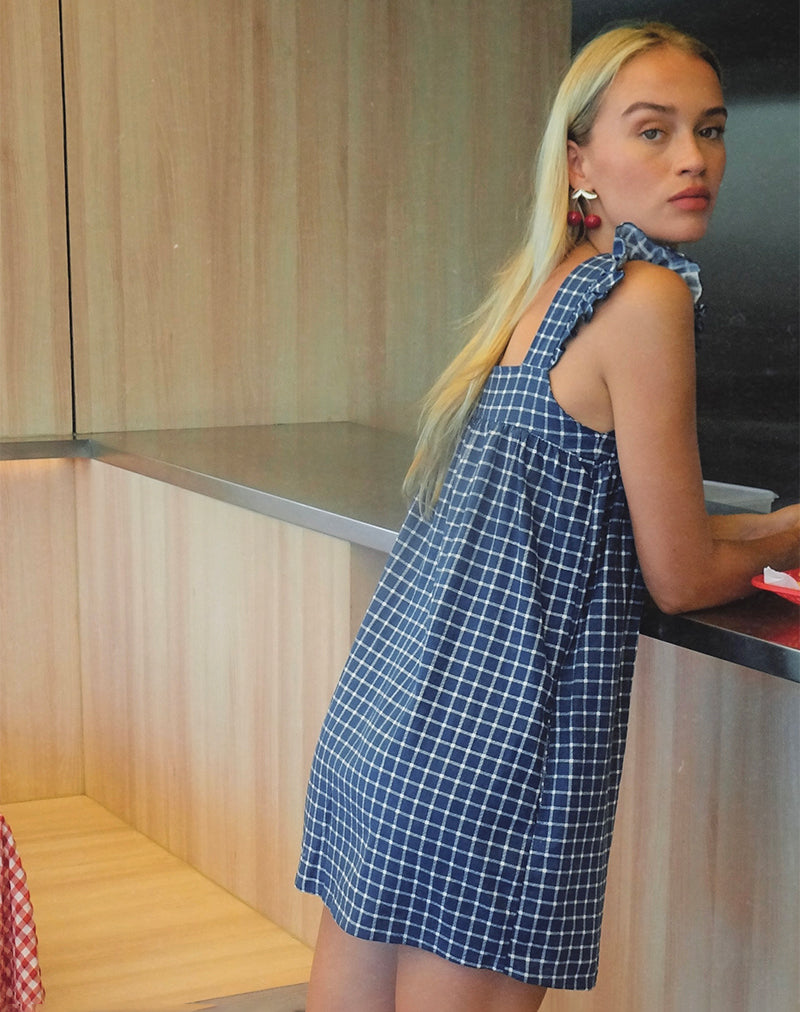 Afbeelding van Sanaly Mini jurk in marine ruit Rami