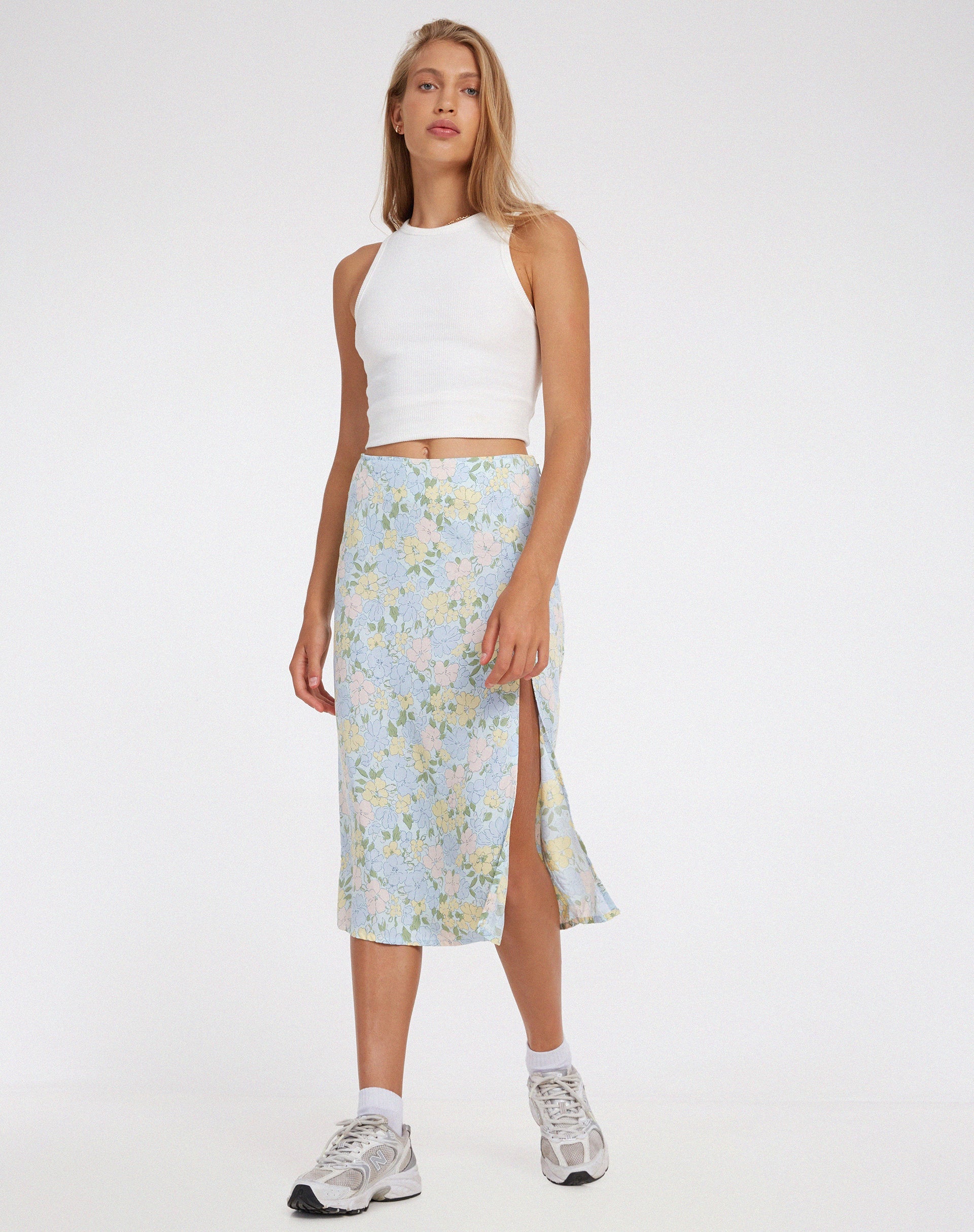 Afbeelding van Seko Midi rok in gewassen pastel bloemen