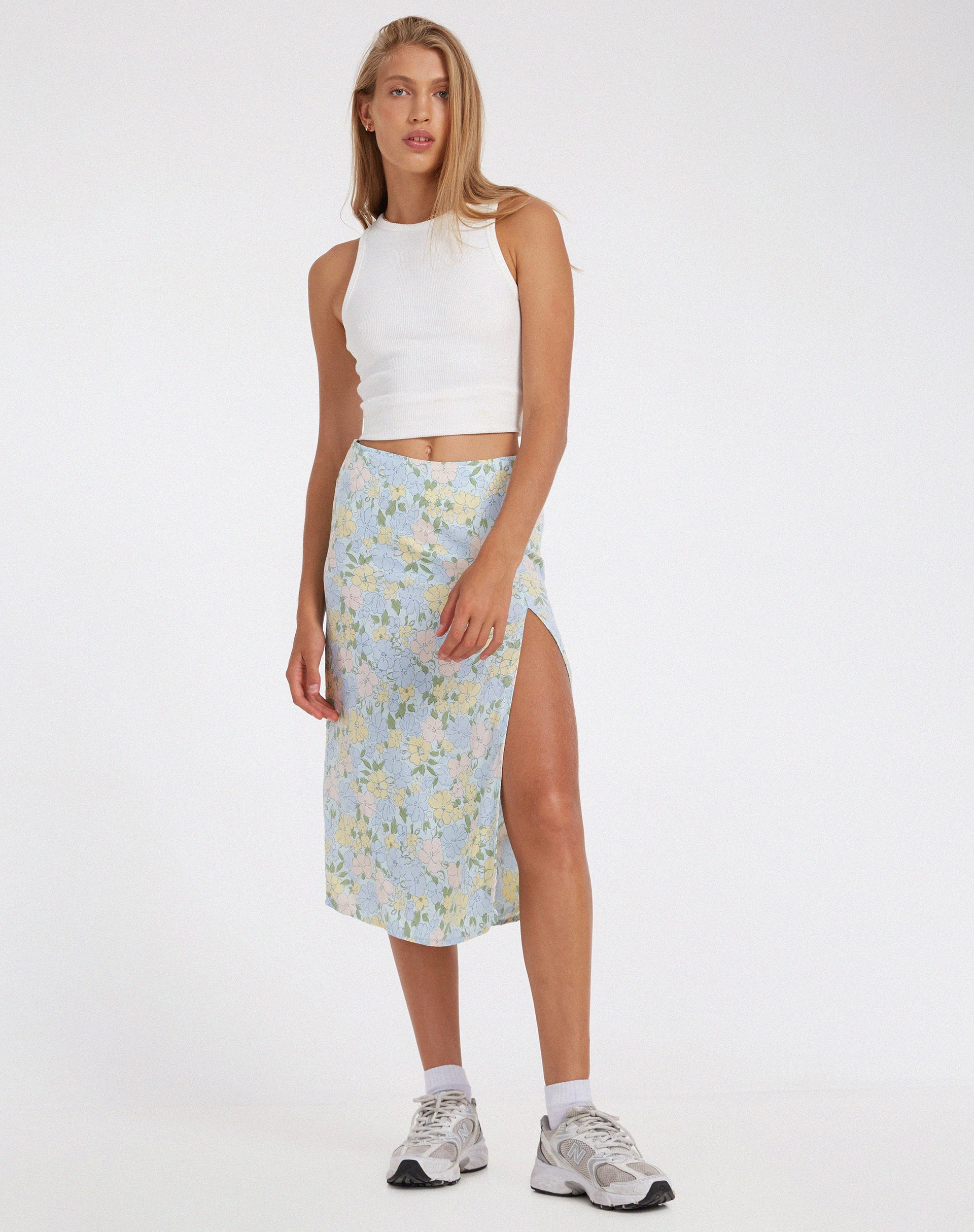 Seko Midi rok in gewassen pastel bloemen