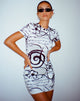 Afbeelding van Dahara Mini Dress in Mono Doodle Zwart en Wit